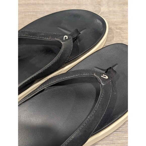 Olukai Nu'a Pi'o Sandals Womens Sz 10 Black Grip Rubber Flip Flops 20445 Summer - Picture 12 of 16